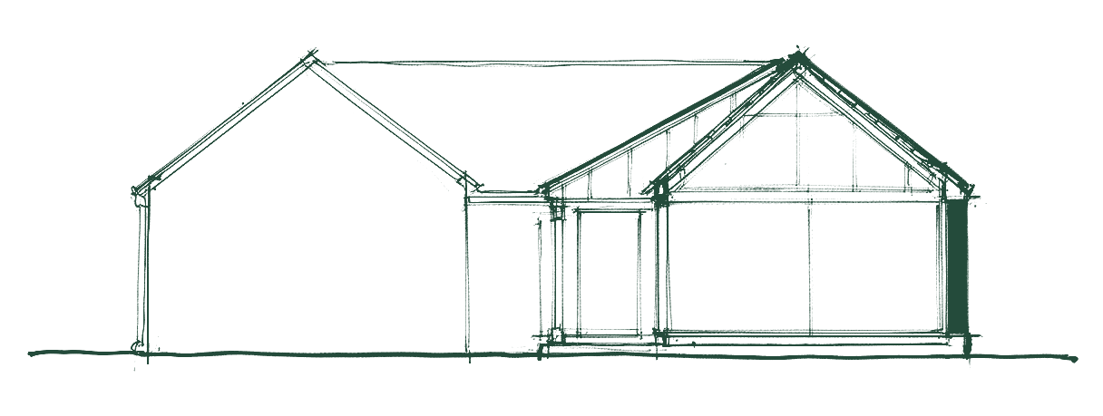 Section study of a new addition volume joined to a retained house. Not a client build.